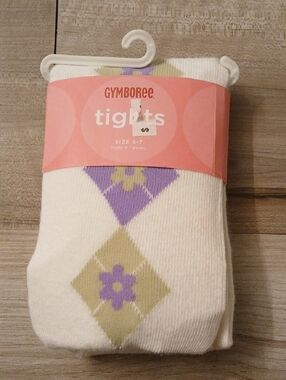 Gymboree Tights Argyle Flower Size 5-7 Years FLAW (K)